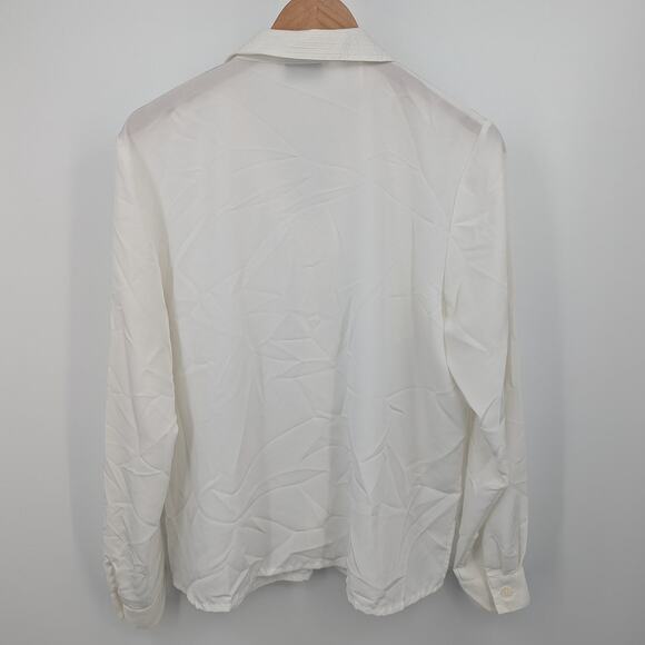 Vintage Kathy Che White Button Front Long Sleeve Blouse Size 14 Semi Sheer Y2k - Picture 2 of 4